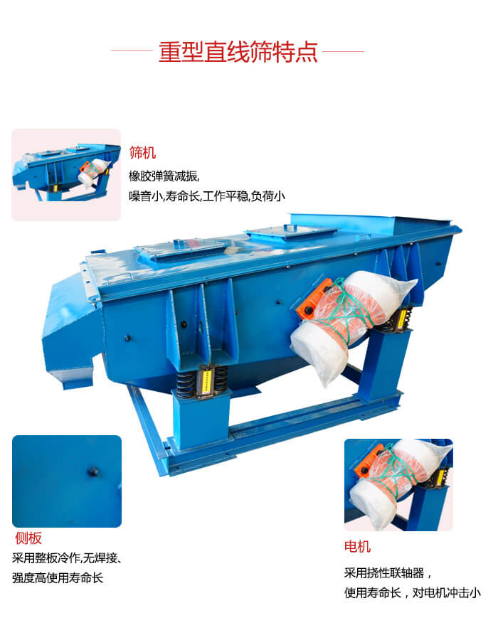 重型直線篩：篩機(jī)，側(cè)板，電機(jī)展示圖
