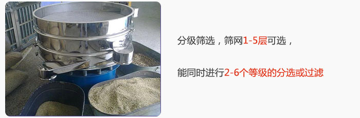 分級篩選，可篩1至5層篩網(wǎng)，能同時進行2至6個等級的分選或過濾