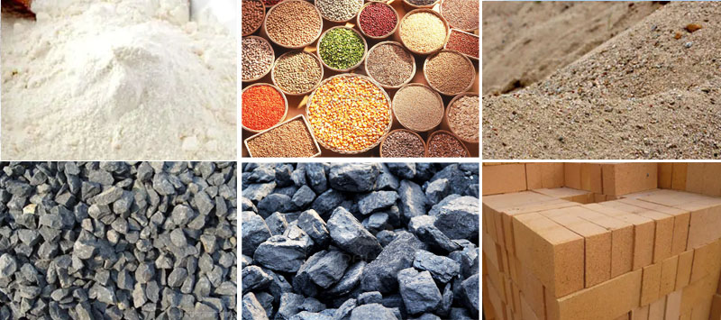 風(fēng)冷式直線振動(dòng)篩可篩分物料有：耐火材料，糧食，沙土，石子等。