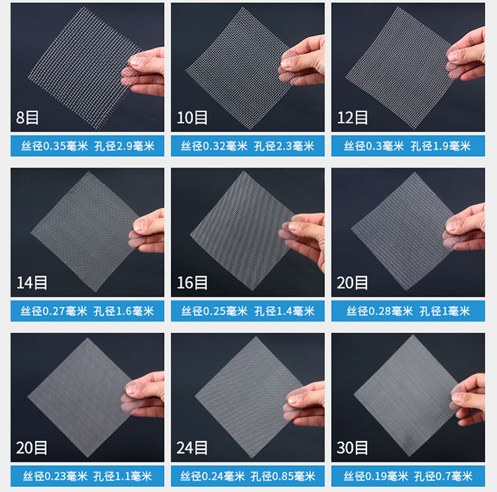 8目-30目金屬絲編織網(wǎng)對應(yīng)的絲徑，孔徑圖片展示