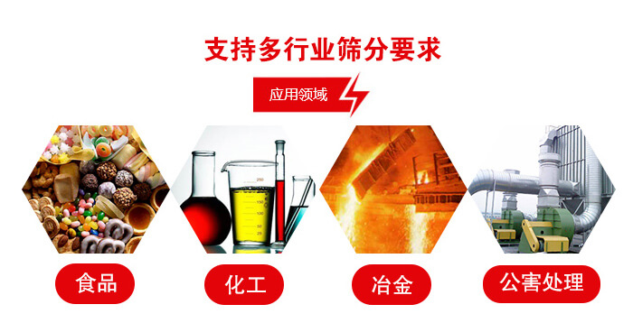 旋振篩適用的行業(yè)：食品行業(yè)，化工行業(yè)，冶金行業(yè)，公害處理等。