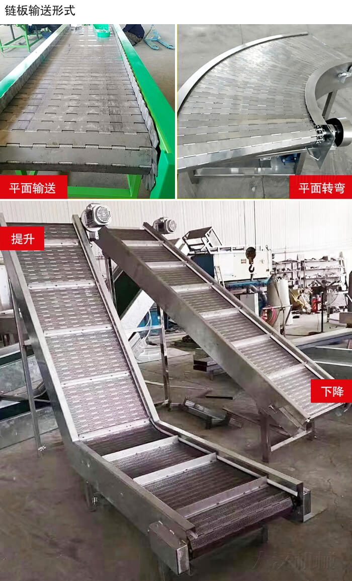 鏈板輸送機(jī)平面輸送，平面拐彎，提升等運(yùn)行現(xiàn)場圖片