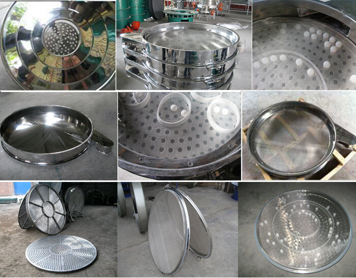 食品振動篩細(xì)節(jié)展示：防塵蓋，篩框，網(wǎng)架，底框等。